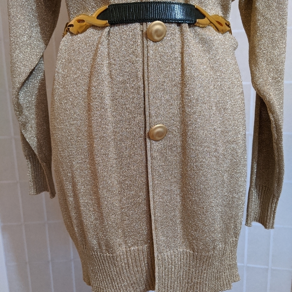 Vintage gold knit long cardigan sweater S - Picture 5 of 9
